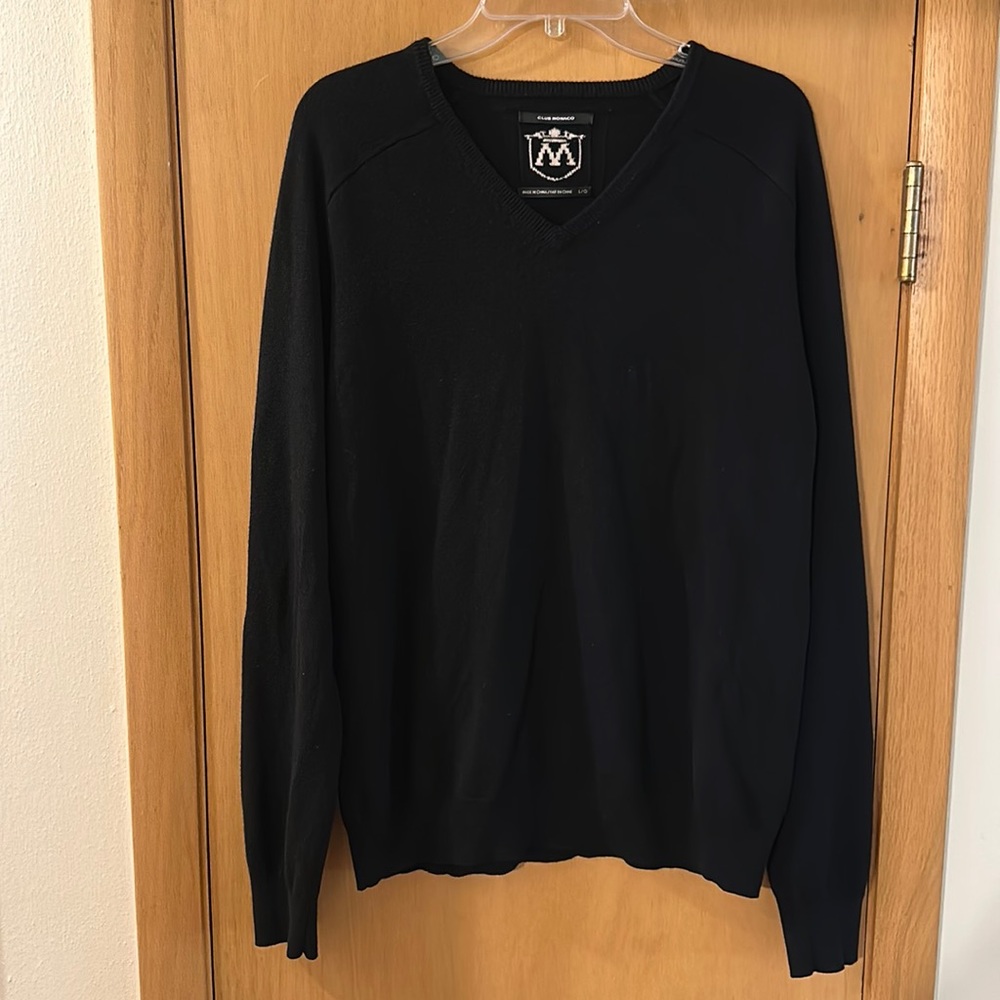 Club Monaco Men’s Cashmere Cotton V Neck Sweater Black Size Large
